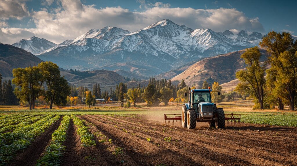 Farmer using a tractor to apply harmful fertilizer to his crops.